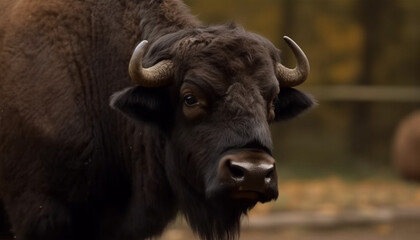 Close up portrait of a majestic African buffalo grazing in the wild generated by AI