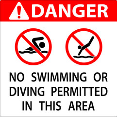 Pool Danger Sign No Swimming Or Diving Permitted In This Area