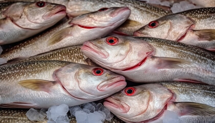 Fototapeta premium Fresh seafood catch of fish, healthy eating, nature gourmet meal generated by AI