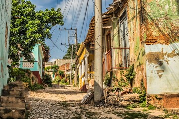 Trinidad, Cuba - July 15 2018 :A former spanish colonial town still in the 18th century with cobble...