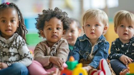 Multiethnic kids with toys in kindergarden