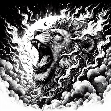 Le&atilde;o imponente, arte tatuagem