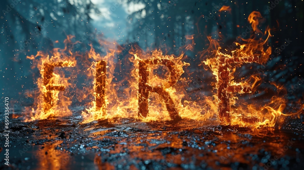 Canvas Prints A close up of the word fire written in flames, AI