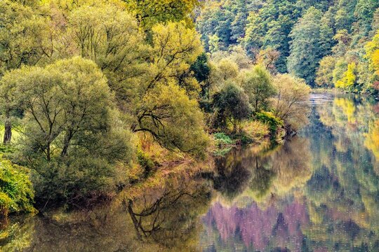 The River Sieg in Windecker Laendchen, Stromberg, Windeck, North Rhine-Westphalia