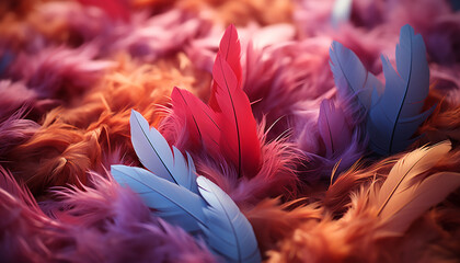 Fluffy feather boa, vibrant colors, elegance in nature beauty generated by AI