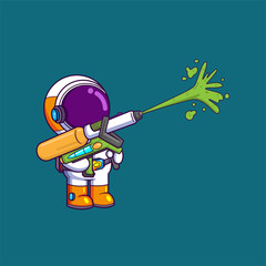 happy Astronaut playing water gun. Science Technology Icon Concept © HERMANTO