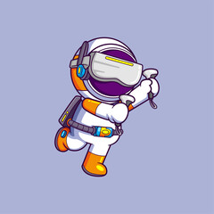 Cute Astronaut Playing Game VR In Space. Science Technology Icon Concept