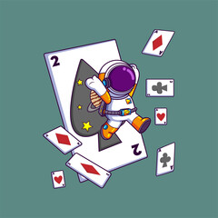 Cute Astronaut jumping from many cards. Science Technology Icon Concept