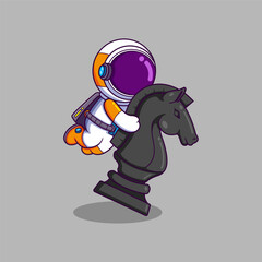 Cute Astronaut riding on horse chess piece. Science sport Icon Concept