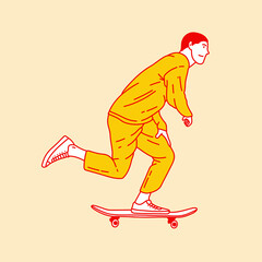 Simple cartoon illustration of sport skateboarding 3