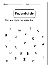 letter a worksheets preschool - writing letter a for kindergarten - find and circle letter a