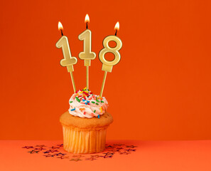 Number 118 candle - Birthday card design in orange background