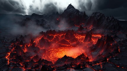 A volcano with a crater, a lava - obrazy, fototapety, plakaty