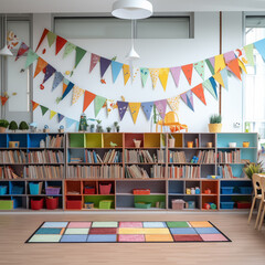 Festival triangle flags decorations in the primary school