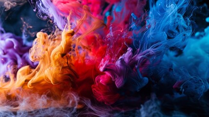 Fototapeta premium Abstract colorful explosion of neon ink on a black background. Dynamic and bright display of colors and energy