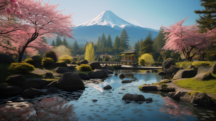 Spring Serenity at Dawn by the Mountain Lake, Generative AI illustration