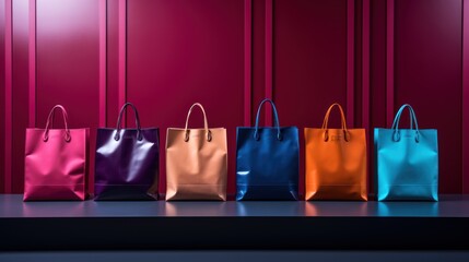 Colorful Shopping Bags Against Red Background