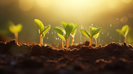 New Beginnings: Young Seedlings Thriving in Spring Rain, Generative AI illustration