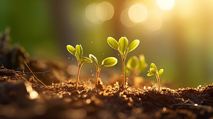 New Beginnings: Young Seedlings Thriving in Spring Rain, Generative AI illustration