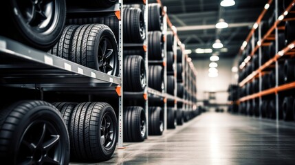 Automotive Tire Warehouse with Organized Racks
