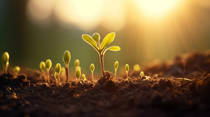 New Beginnings: Young Seedlings Thriving in Spring Rain, Generative AI illustration