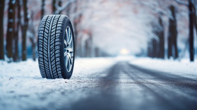 Winter Tire on Snowy Road