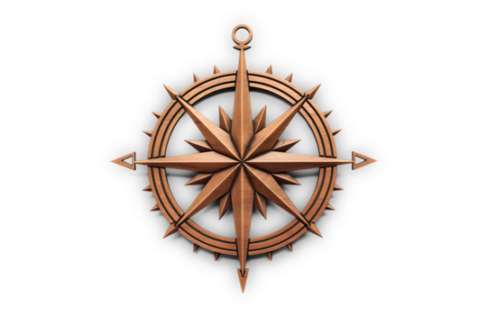 Vintage Wooden Compass Rose | Isolated on Transparent & White Background | PNG File with Transparency