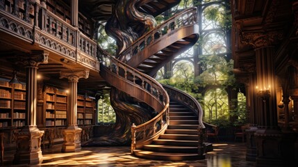 Enchanted Library with Spiral Staircase