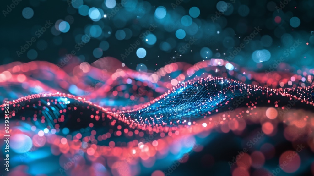 Poster abstract background with wavy particles technology. dynamic and futuristic visuals. a combination of