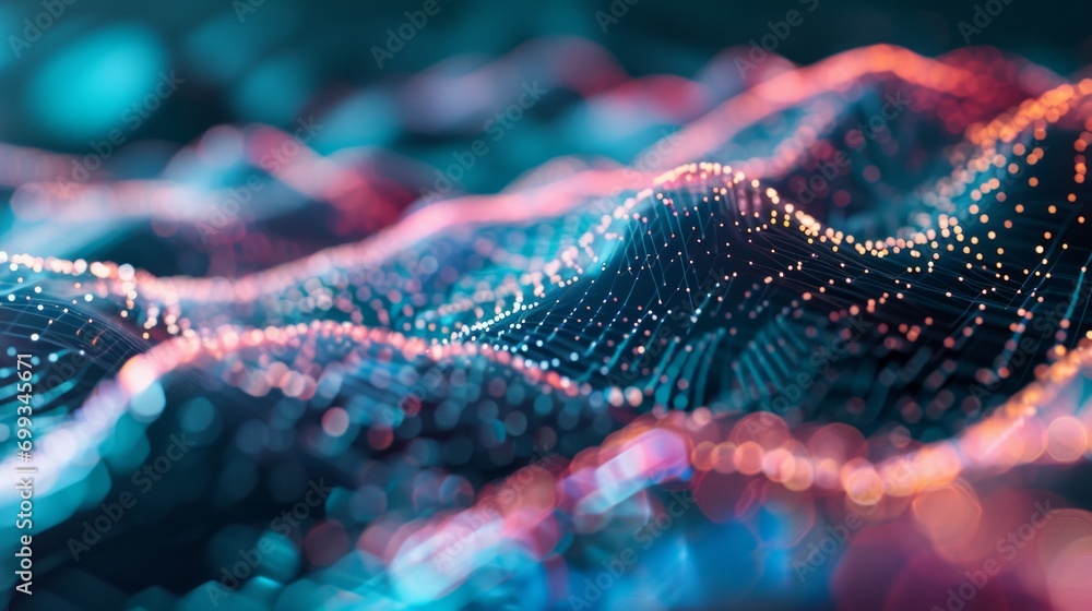 Poster abstract background with wavy particles technology. dynamic and futuristic visuals. a combination of