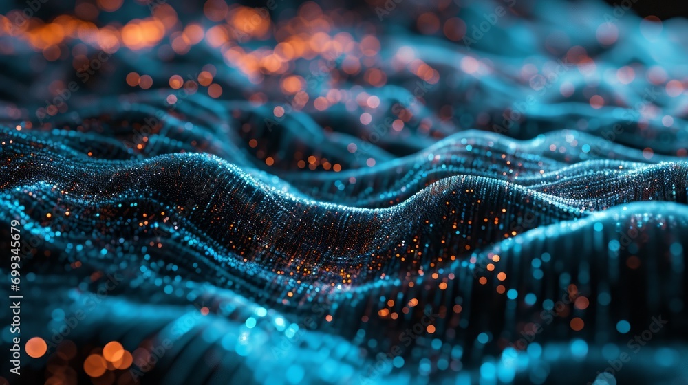 Poster abstract background with wavy particles technology. dynamic and futuristic visuals. a combination of