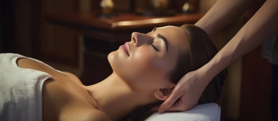Wandaufkleber Massagesalon Woman receiving cosmetic treatment on massage table