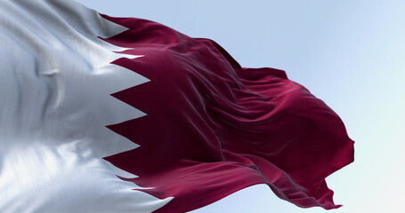 Close-up of the Qatar national flag fluttering in the wind