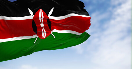 National flag of Kenya waving on a clear day