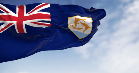Anguilla Flag waving in the wind on a clear day
