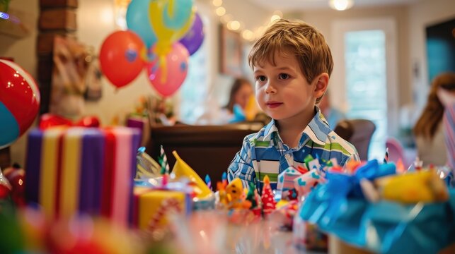 Professional Photo Of Best Ever Birthday Party With Lots Of Presents And Balloons For A 5 Year Old Boy