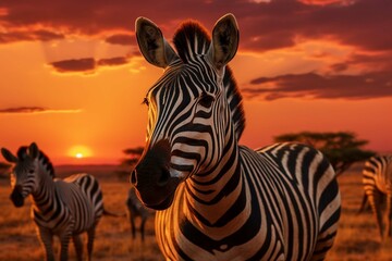 zebra with sunset 