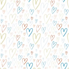 Seamless pattern with cartoon hearts. Colorful vector flat style. hand drawing. valentines day. Romantic design for print, wrapper, fabric.