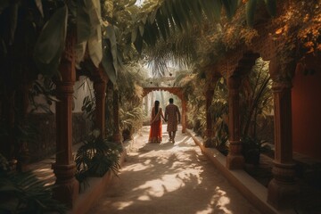 Exotic oasis, matrimonial journey. Generative AI