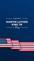 Martin Luther King Day post design with stars on dark blue gradient background with American flag portrait orientation vector illustration	