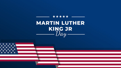 Martin Luther King Day post design with stars on dark blue gradient background with American flag landscape orientation vector illustration	