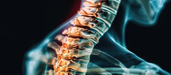 X-ray film of the spine reveals cervical spondylosis, a degenerative disc disease. The patient has phone addiction and experiences neck pain, numbness, and weakness. Focus on the area of discomfort.