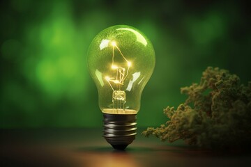 green light bulb illustrating eco energy concept. Generative AI