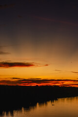 pôr do sol na cidade de Corumbá, região do Pantanal Sul, Estado do Mato Grosso do Sul, Brasil