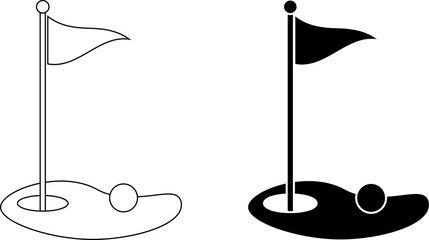 outline silhouette golf flag icon - obrazy, fototapety, plakaty