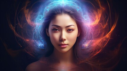 Spiritual Young Asian Woman In Divinity.  (Generative AI).