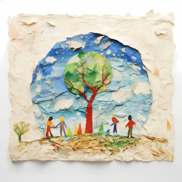 A Celebration of Earth created in torn paper