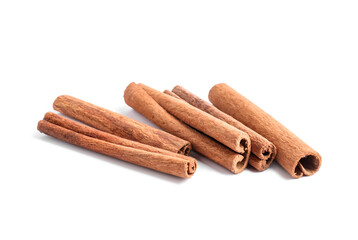 Dry aromatic cinnamon sticks isolated on white