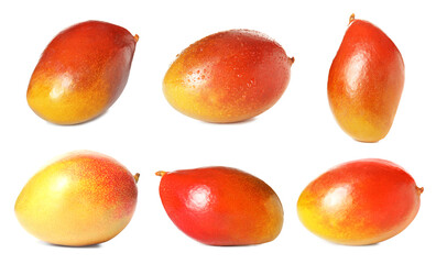 Fresh mango fruits isolated on white, set