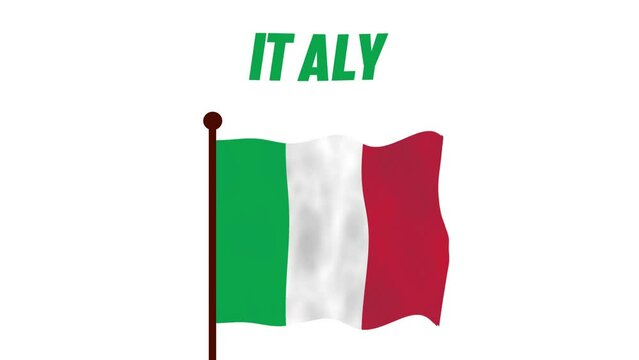 Italy animated video raising the flag, introduction of the country name and flag 4K Resolution.